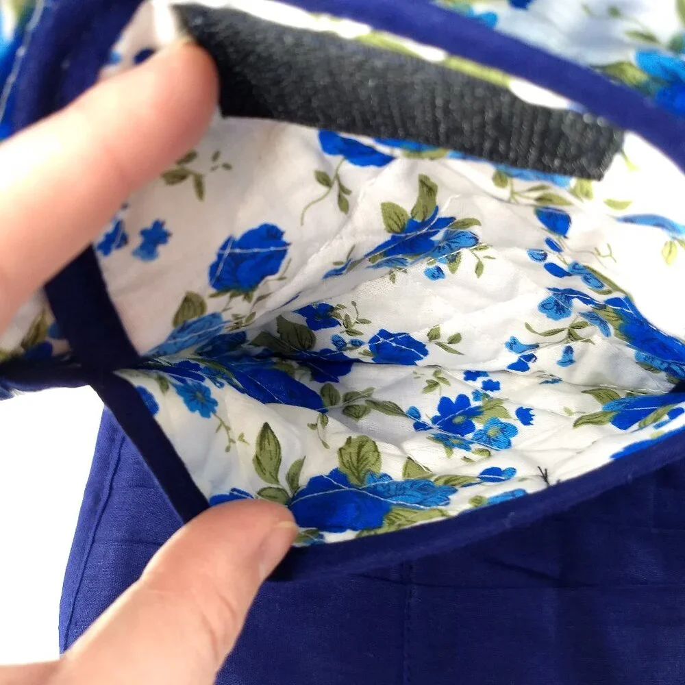 Quilted Blue Floral Wallet Checkbook Cards Pouch Cottagecore Farmhouse Hippie